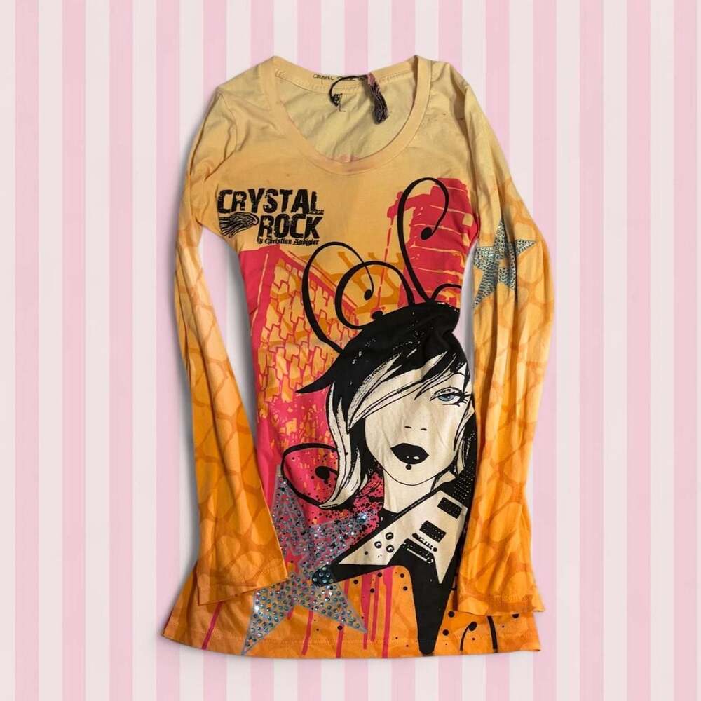 Crystal Rock by Christian Audigier Long Sleeve Graphic Tee